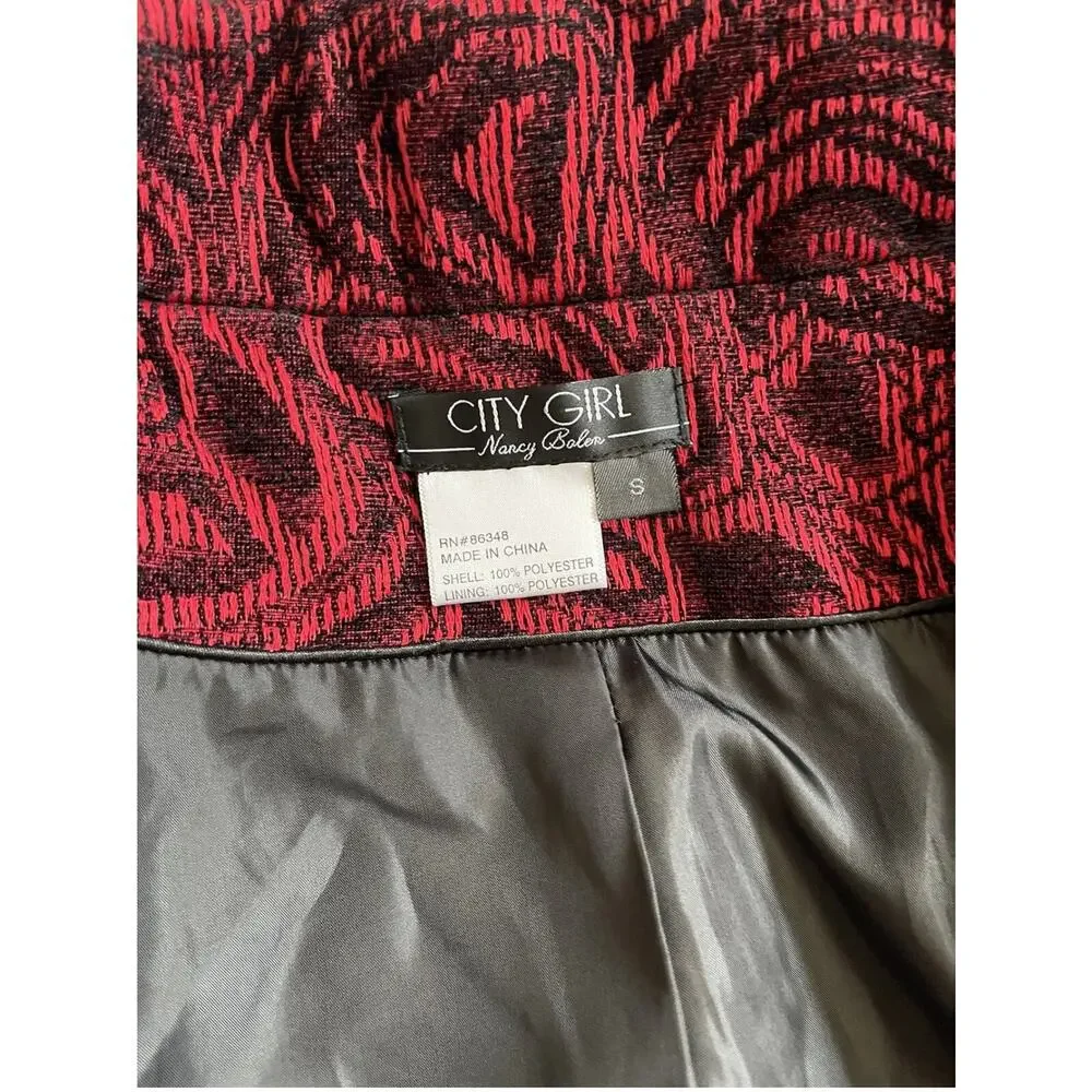 City Girl Nancy Bolen Blazer Jacket Red Black Embroidered Button Size Small -EUC - Picture 8 of 12